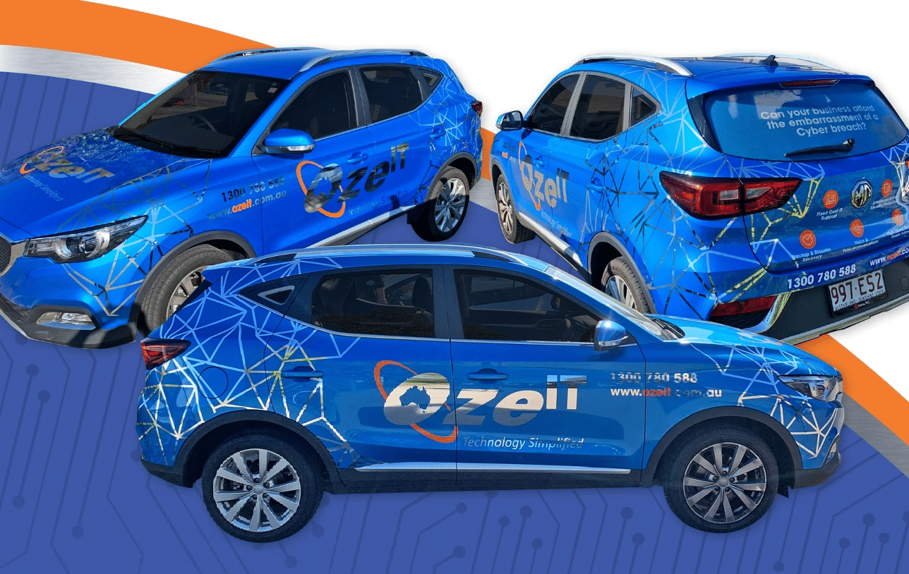 Oze IT vehicle with custom metallic decals and car wrap on the Sunshine Coast