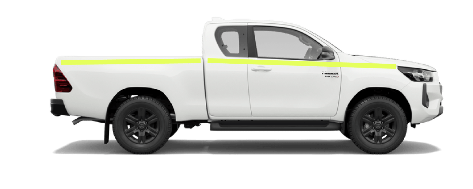 Reflective mining-grade striping applied to vehicle for site compliance on the Sunshine Coast