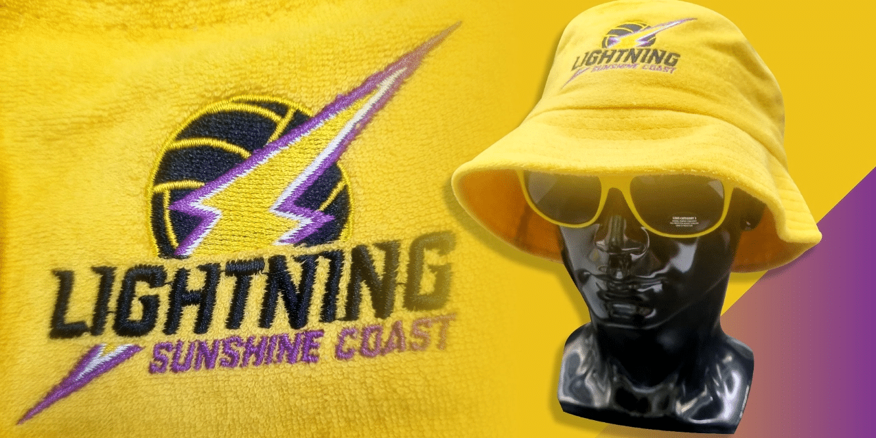 Sunshine Coast Lightning branded hats featuring custom embroidery