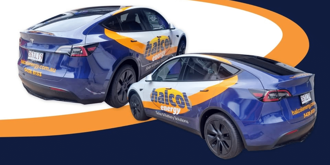 Custom Tesla vehicle wrap installed on the Sunshine Coast