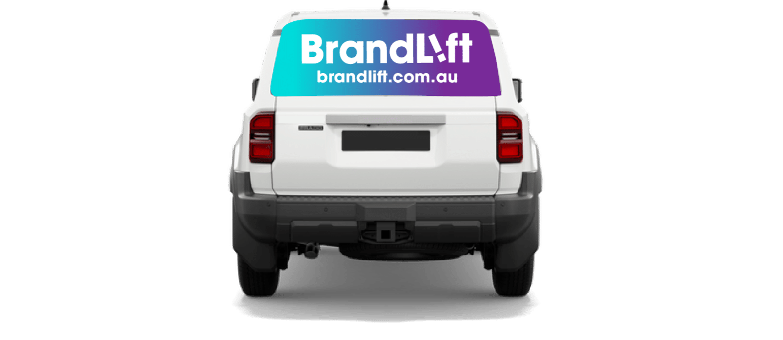 One way vision rear window graphic installed on a vehicle in the Sunshine Coast