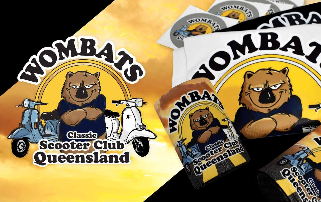 Branded merchandise and apparel for Wombats Scooter Club Queensland