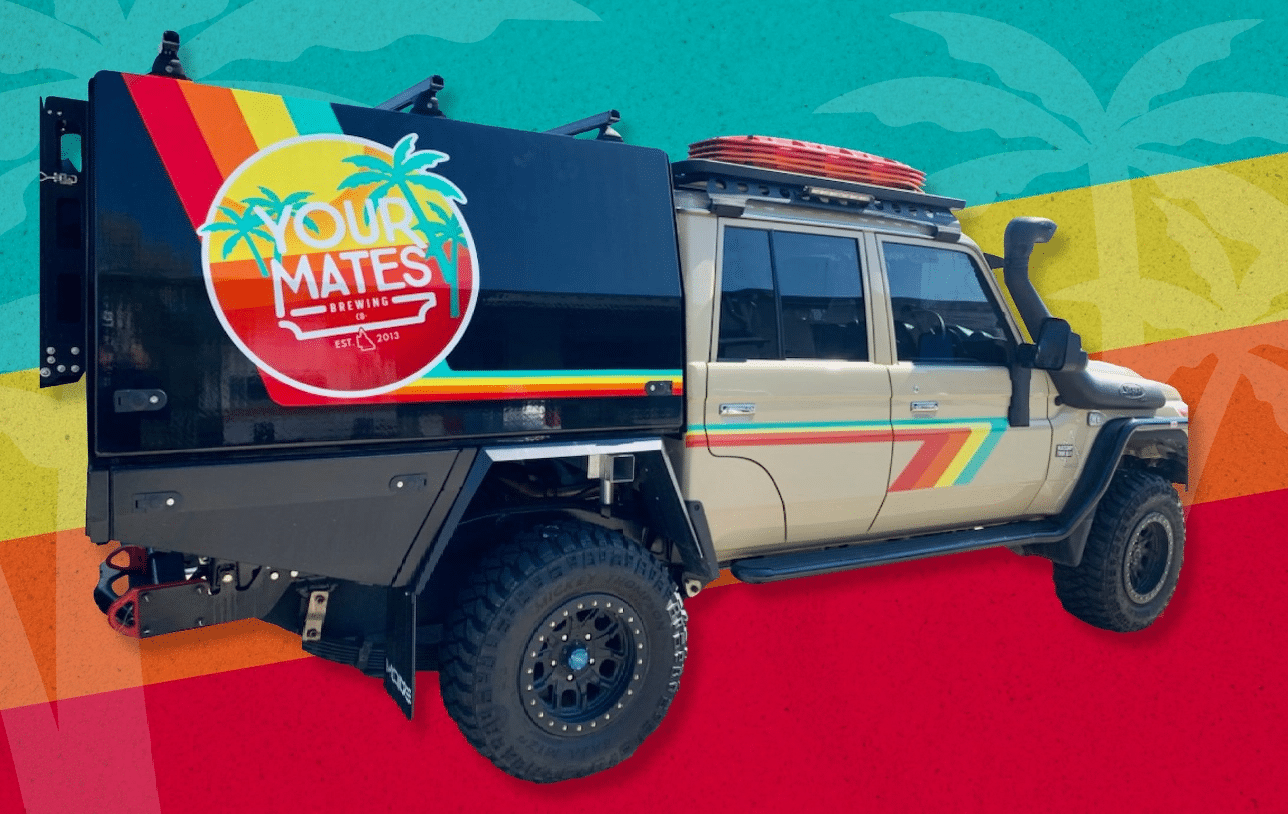 Your Mates Brewing branded ute signage on the Sunshine Coast