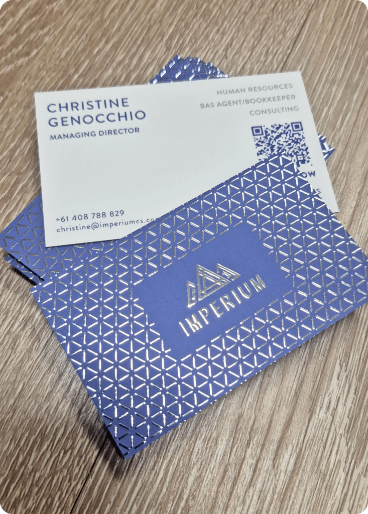 Foil printed business cards for Imperium Corporate Services, Sunshine Coast
