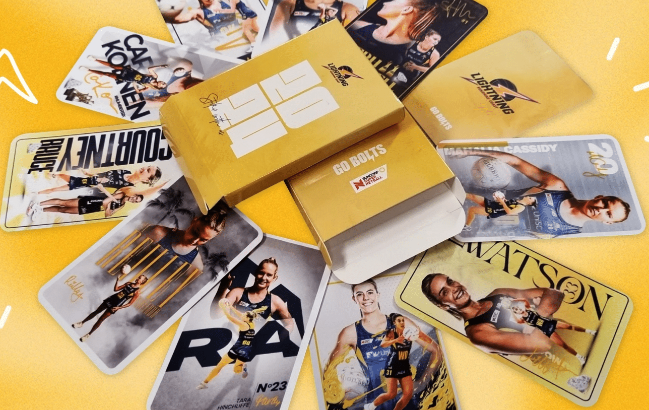 Custom printed playing cards and branded packaging for Sunshine Coast Lightning promotion