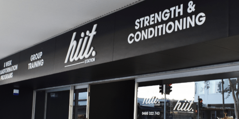 Building signage for Hiit Station in Warana on the Sunshine Coast