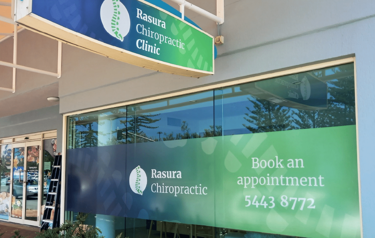 Building signage for Rusura Chiropractic in Maroochydore on the Sunshine Coast
