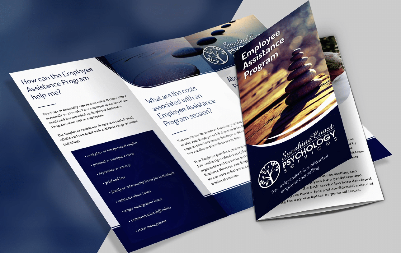 Printed and folded brochures and flyers for Sunshine Coast Psychology