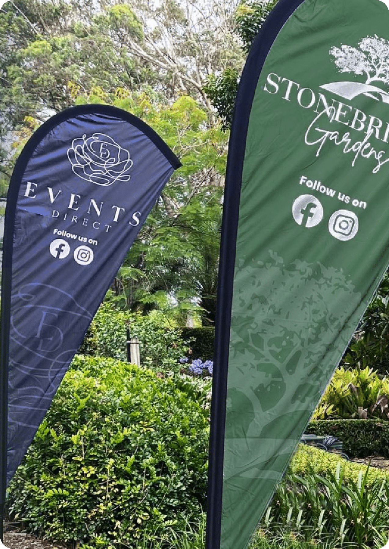 Custom tear drop and flag banners produced on the Sunshine Coast for outdoor branding